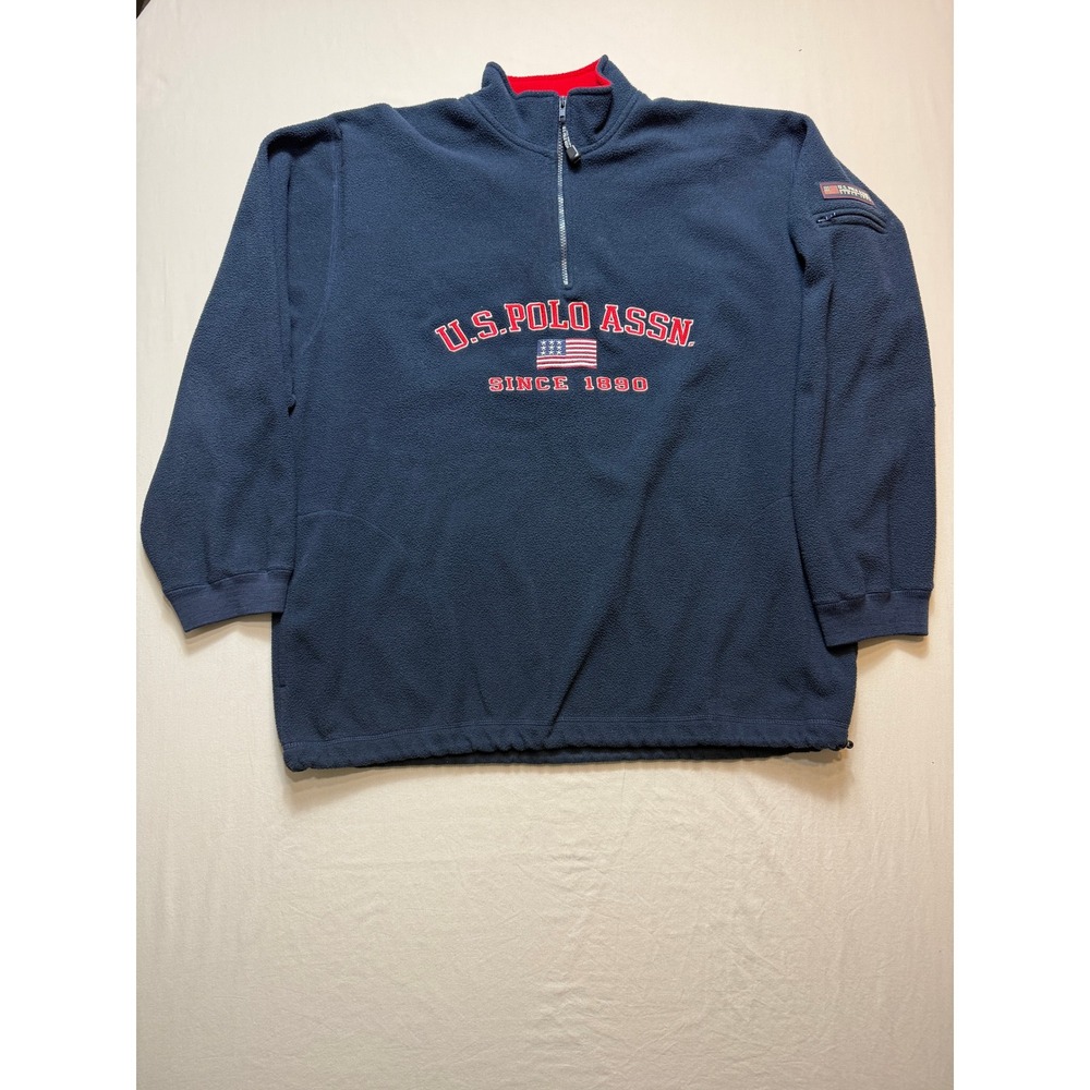 US Polo Assn Mens XL‎ Quarter Zip Fleece Pullover Navy Blue Red Logo Sweatshirt
